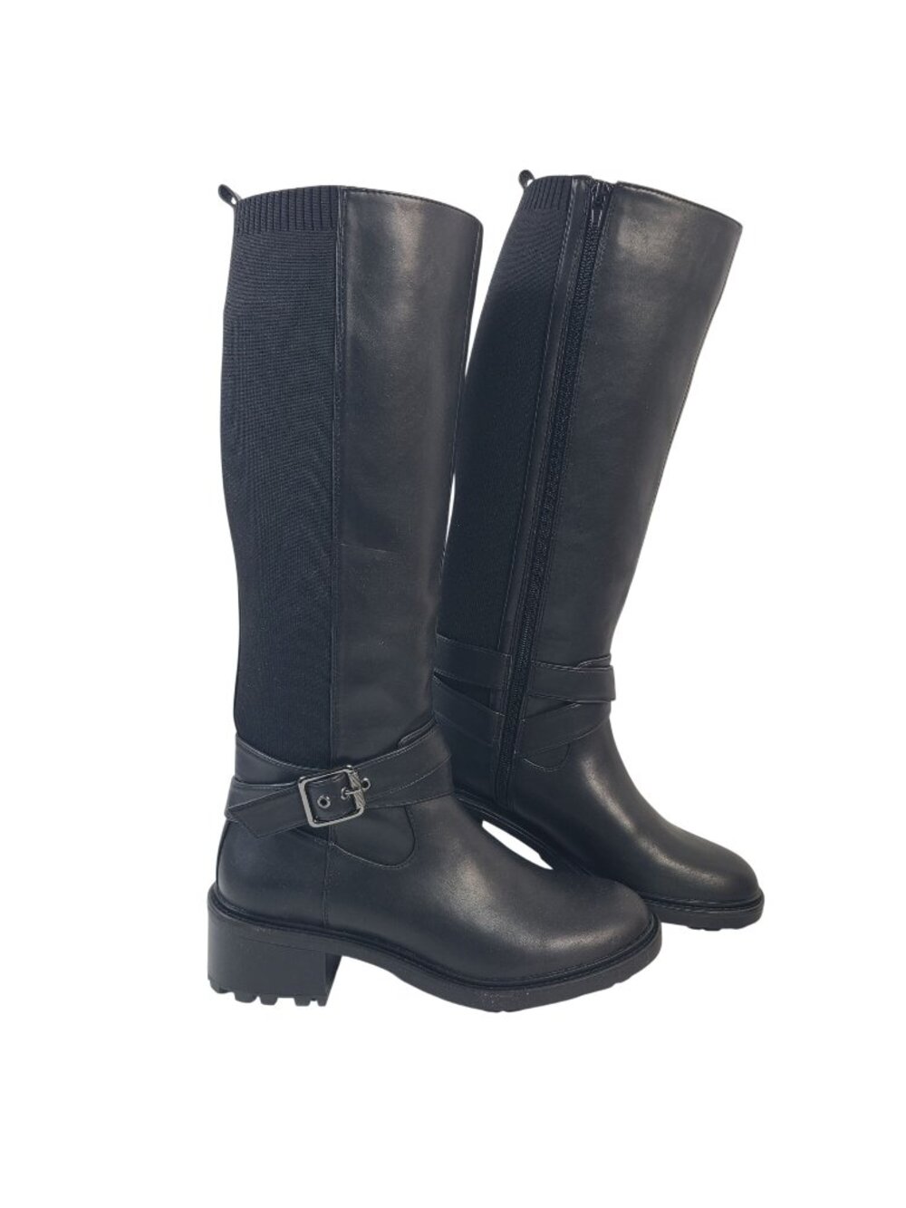 NEW Mix No. 6 Black Knee-High Riding Boots Buckle Detail Sz 10M Faux Leather